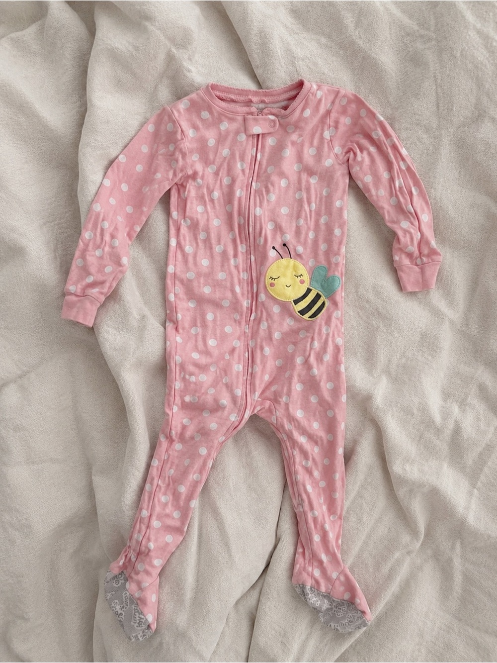 🐻 5/$15 Carter's Pink Polka Dot Bee Footed One-Piece Sleeper